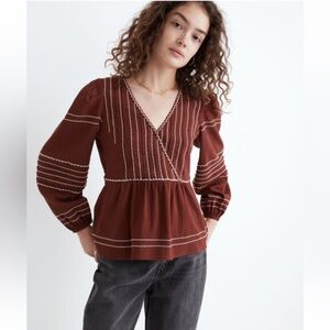 Madewell Embroidered Faux-Wrap Top size XXS